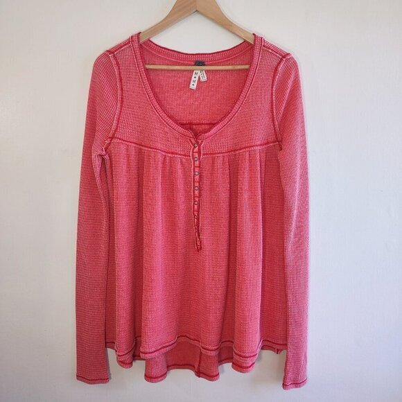 Free People Kai Relaxed Babydoll Top Thermal Henley Boho Indie Size Medium - Picture 5 of 10